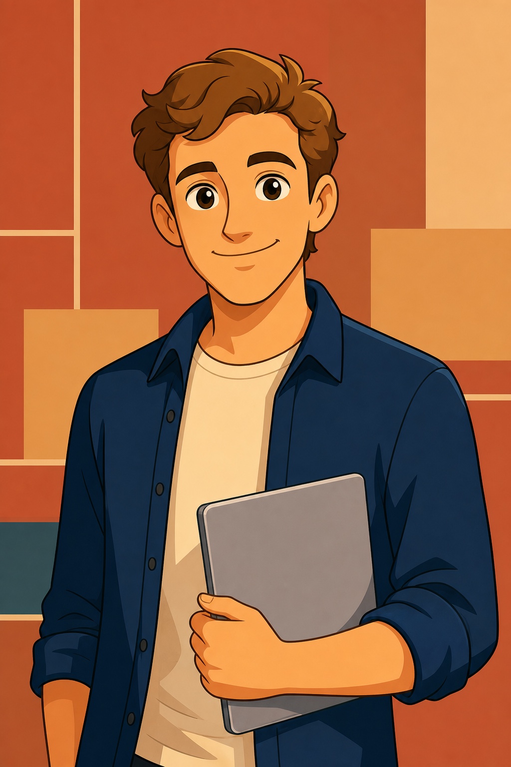 Cartoon illustration of a biology graduate holding a laptop
